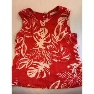 Richards Puro Linho 100% Linen Red Floral Resort Top US S 4-6